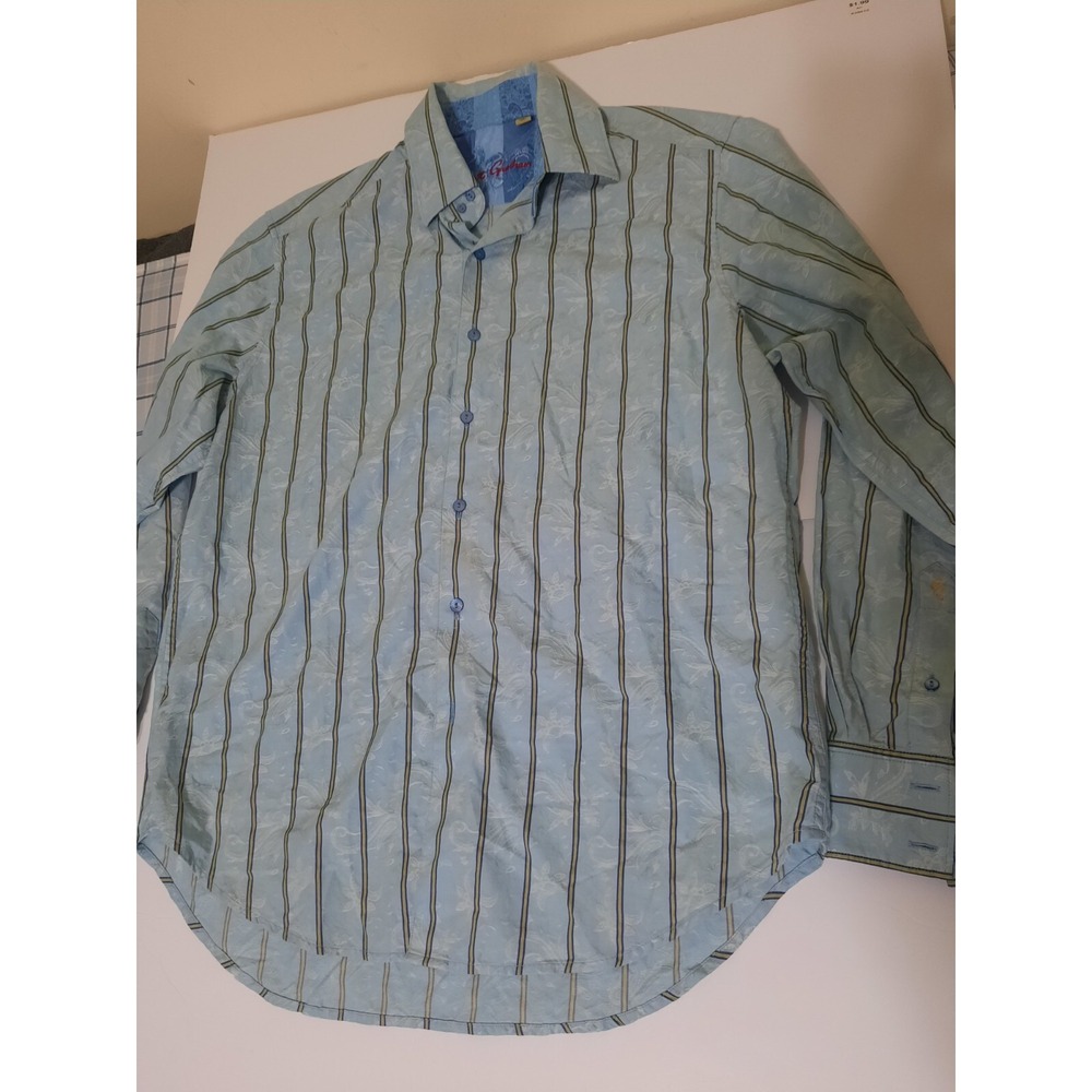 Robert Graham Classic Fit L Large Long Sleeve Button Shirt Blue Paisley Stripes - Picture 1 of 8